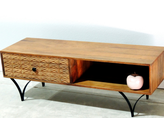 NEW Agulti Diamond TV Stand Media console Carved Real Wood TV stand with elegant metal base