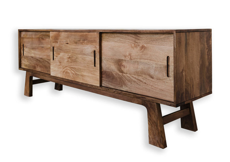 Konig Hardwood Sliding door TV Media Credenza and Record Player Stand