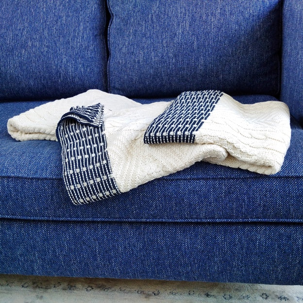 Petra Cream and Blue Cotton Throw