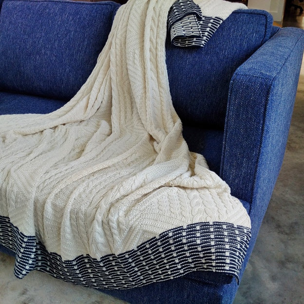 Petra Cream and Blue Cotton Throw