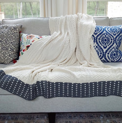 Petra Cream and Blue Cotton Throw