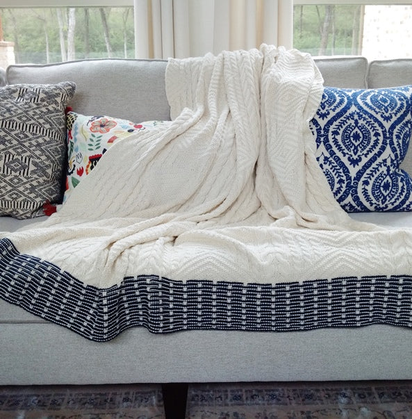 Petra Cream and Blue Cotton Throw